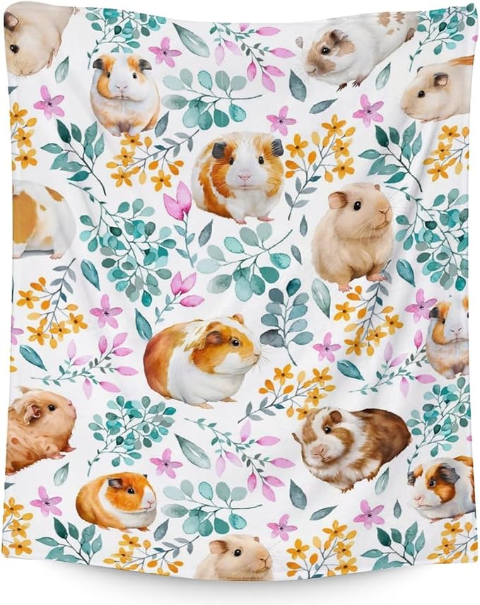 Guinea Pig Blanket Gifts - 30x40 Inches Cute Throw for Girls & Boys - White Soft Fuzzy Blankets for Couch & Office