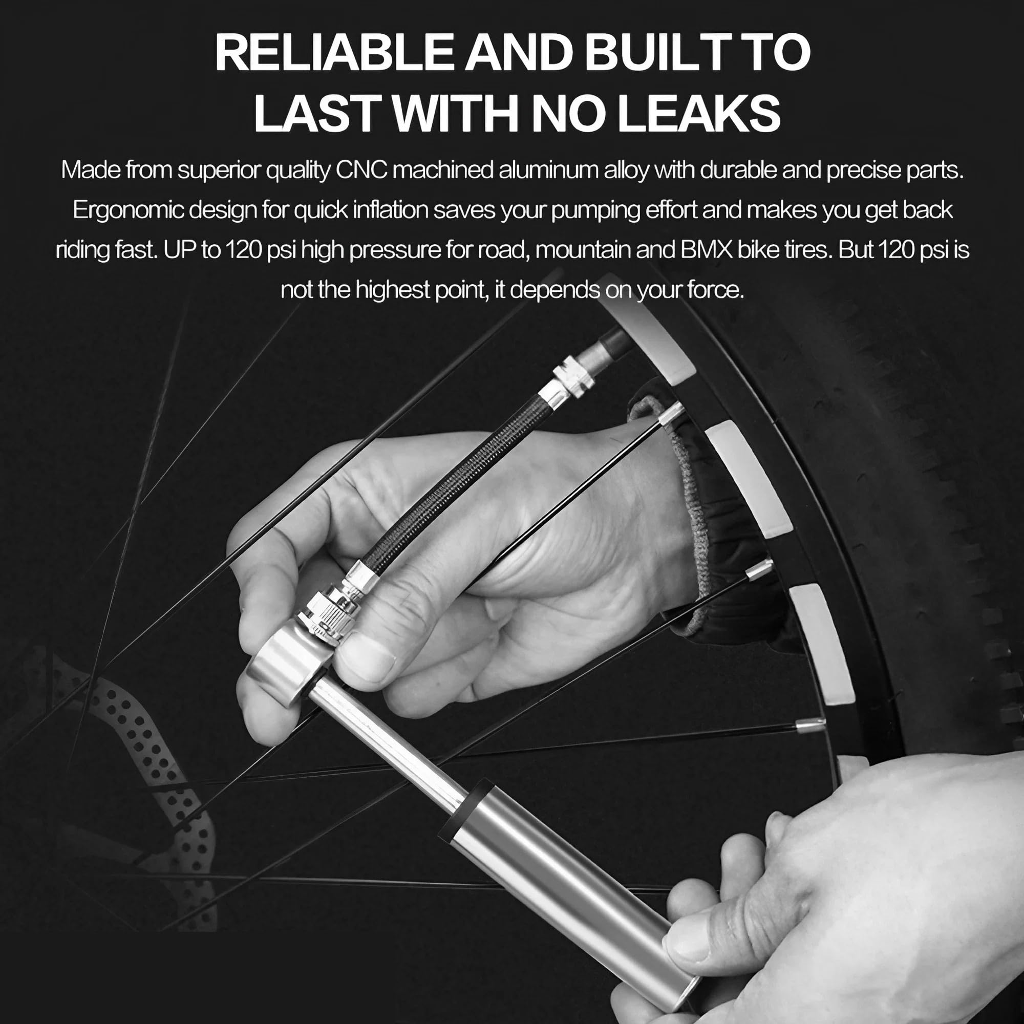 Bomba De Bicicleta Portátil Mini Bomba de Bicicleta 120 PSI, válvula Presta/Schrader Alta presión, Ultraligera y portátil