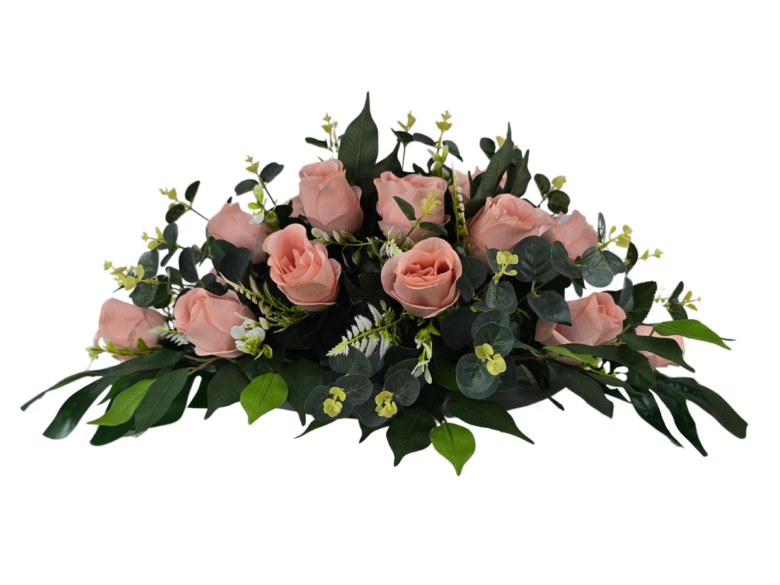 DRW Centro de Flores cojin Cementerio, procesiones, Iglesias Bodas o sepulturas Rosas Rosas y eucalipto Estilo Barco Artificiales 74x50x30