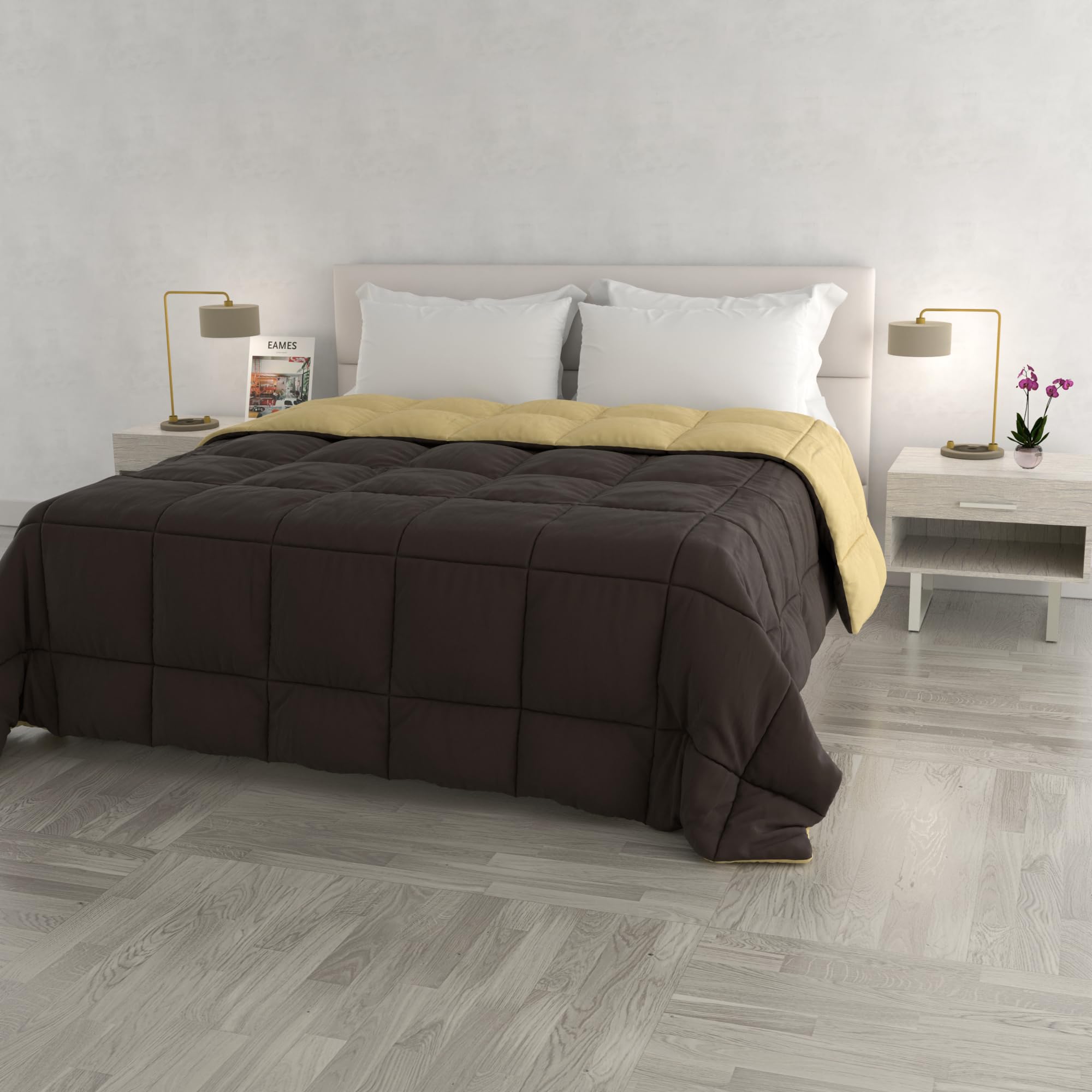 Italian Bed Linen Winter Quilt Elegant,260 x 260 cm,Brown/Cream