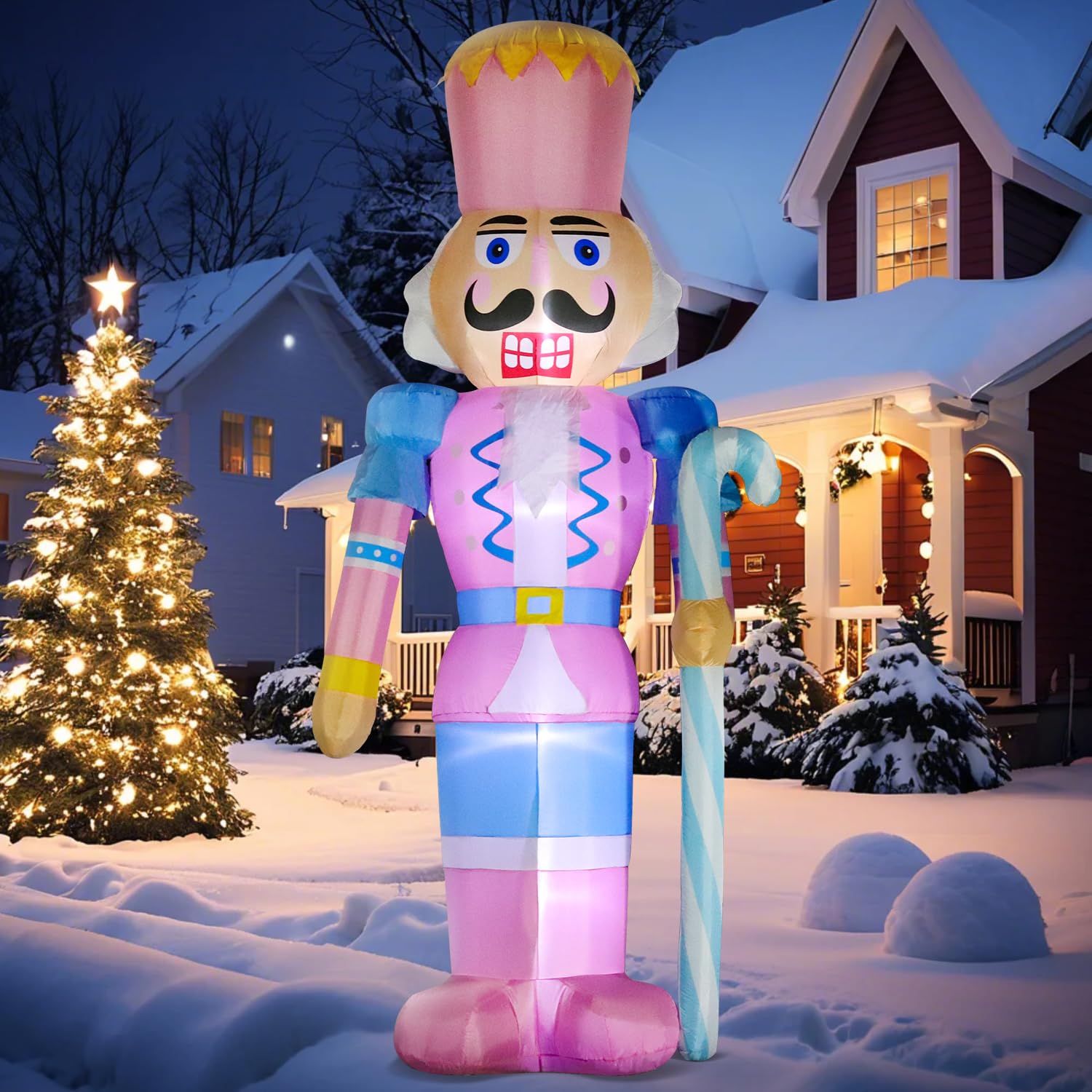 DomKom 12FT Giant Pink Christmas Inflatable Nutcracker Soldier with Candy Cane Built-in LED Lights Inflatable Decorations - Waterproof Outdoor/Indoor Blow Up Holiday Yard Decor: Pink Nutcracker
