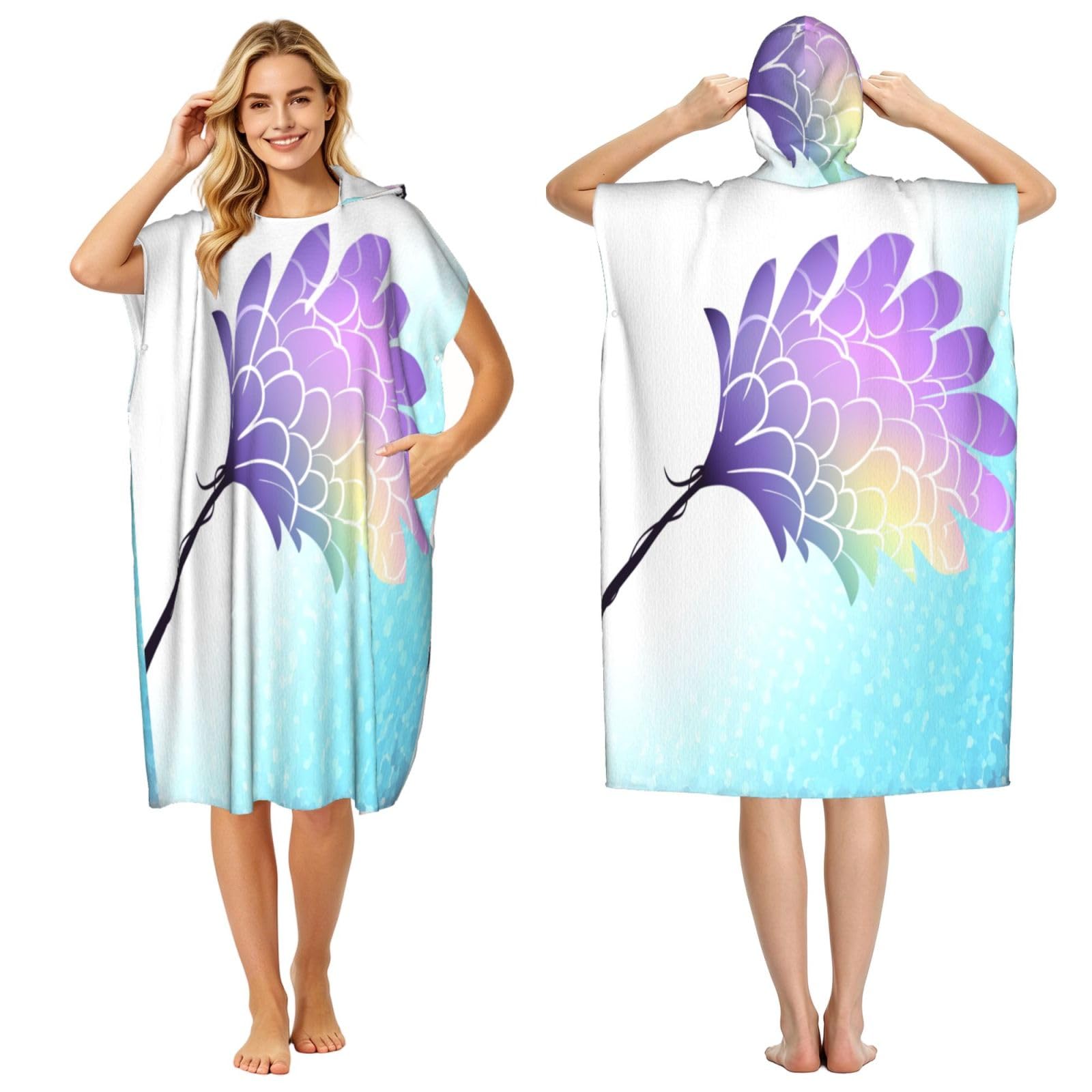 KLGRTJHK Nice Feathers Adult Hooded Beach Poncho Towel 43"X35"