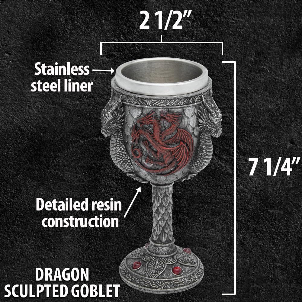 K EXCLUSIVE Dragon Sculpted Goblet | Hand-Painted Resin | Intricate Dragon Details | Stainless Steel Liner | Exquisite Home Decor Piece | 7.25