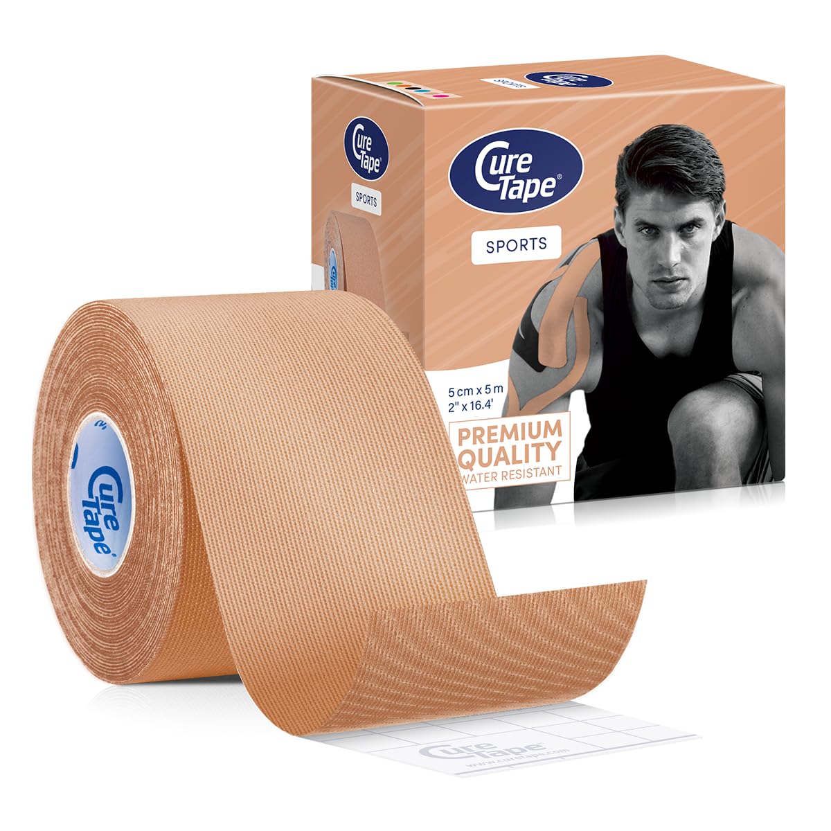 CureTape Sport | Taśma kinezjologiczna do bólu mięśni i stawów, elastyczna taśma terapeutyczna, wodoodporna taśma sportowa, medyczna taśma K, 30% silniejsza przyczepność, beżowa, 5 x 40 m, 1 szt