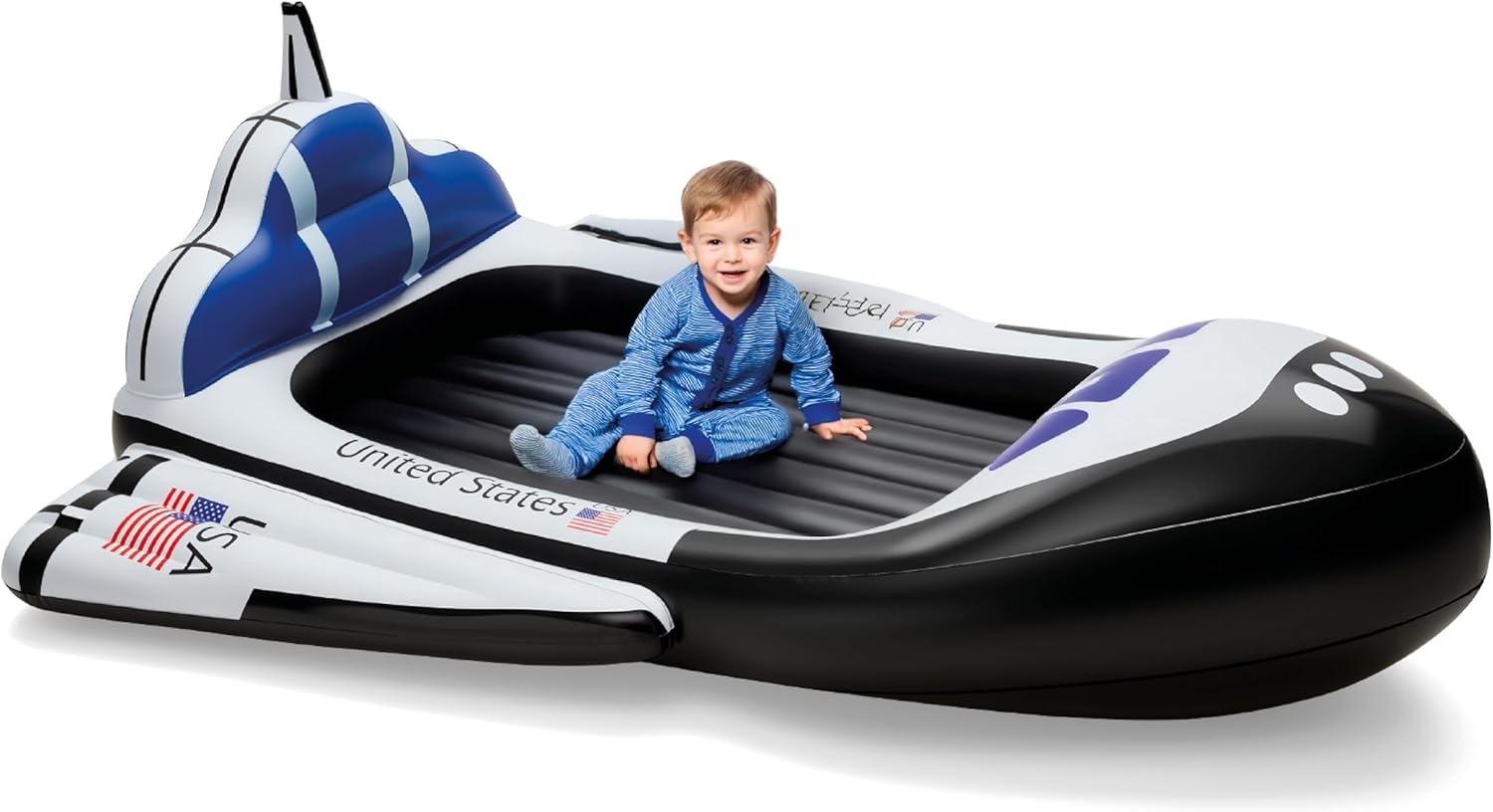 Inflatable Space Ship Kids Bed and Mattress, Blow Up Rocket Travel Bed with Mattress and Sides, for Sleepovers, Home, Traveling, Hotel, or Outdoor Use - Electric Pump Included