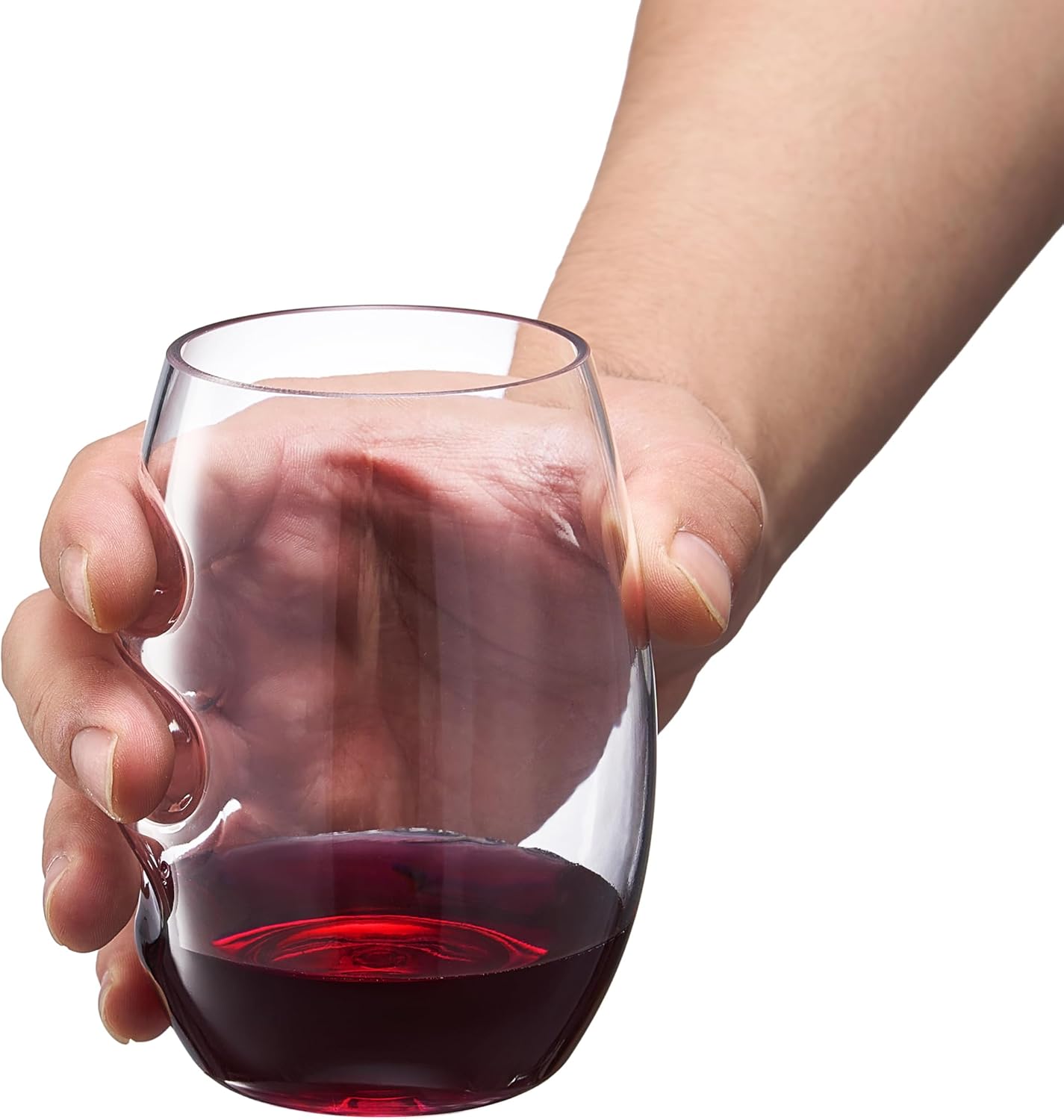 Unbreakable European Plastic Crystal, Stemless Wine Glasses | Set of 4, 13.5 OZ | Acrylic Tritan Set with 3-Finger Indentations - Clear Short Tumbler Set, BPA Free, Reusable, Naturally Aerates Wine - Image 8