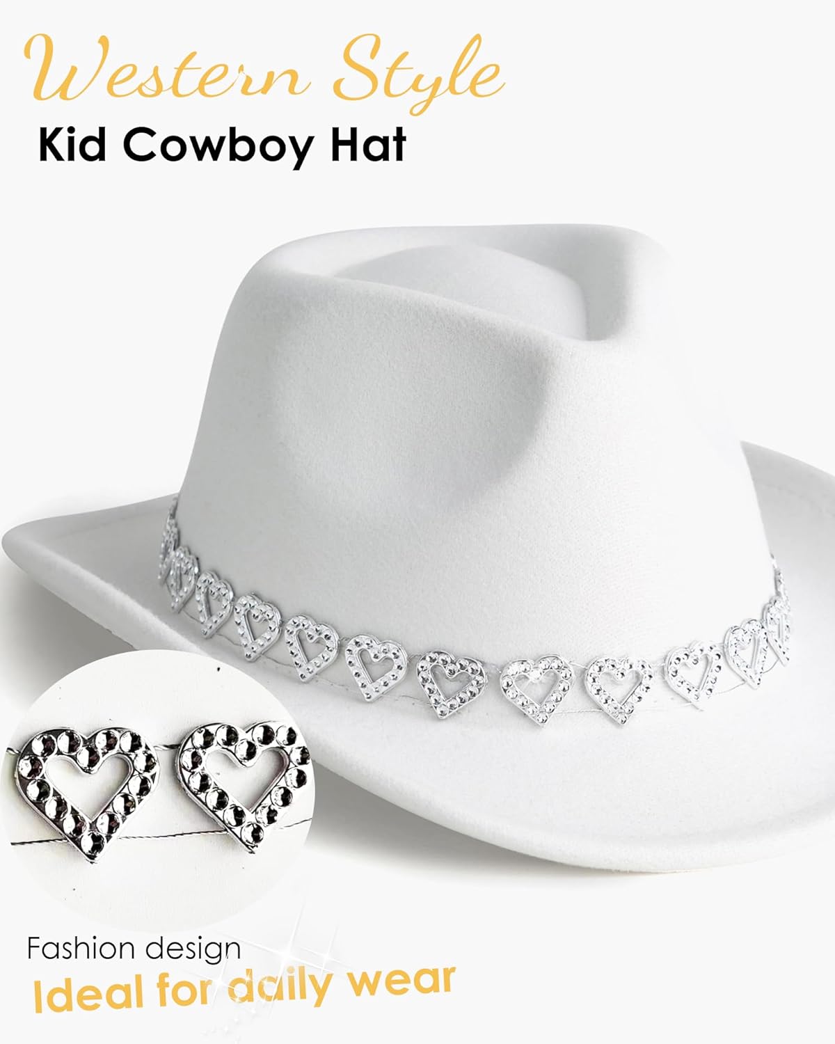 Gossifan Western Hats Boys Girls Cowboy Felt Hat Sparkly Rhinestone Cowgirl Hat