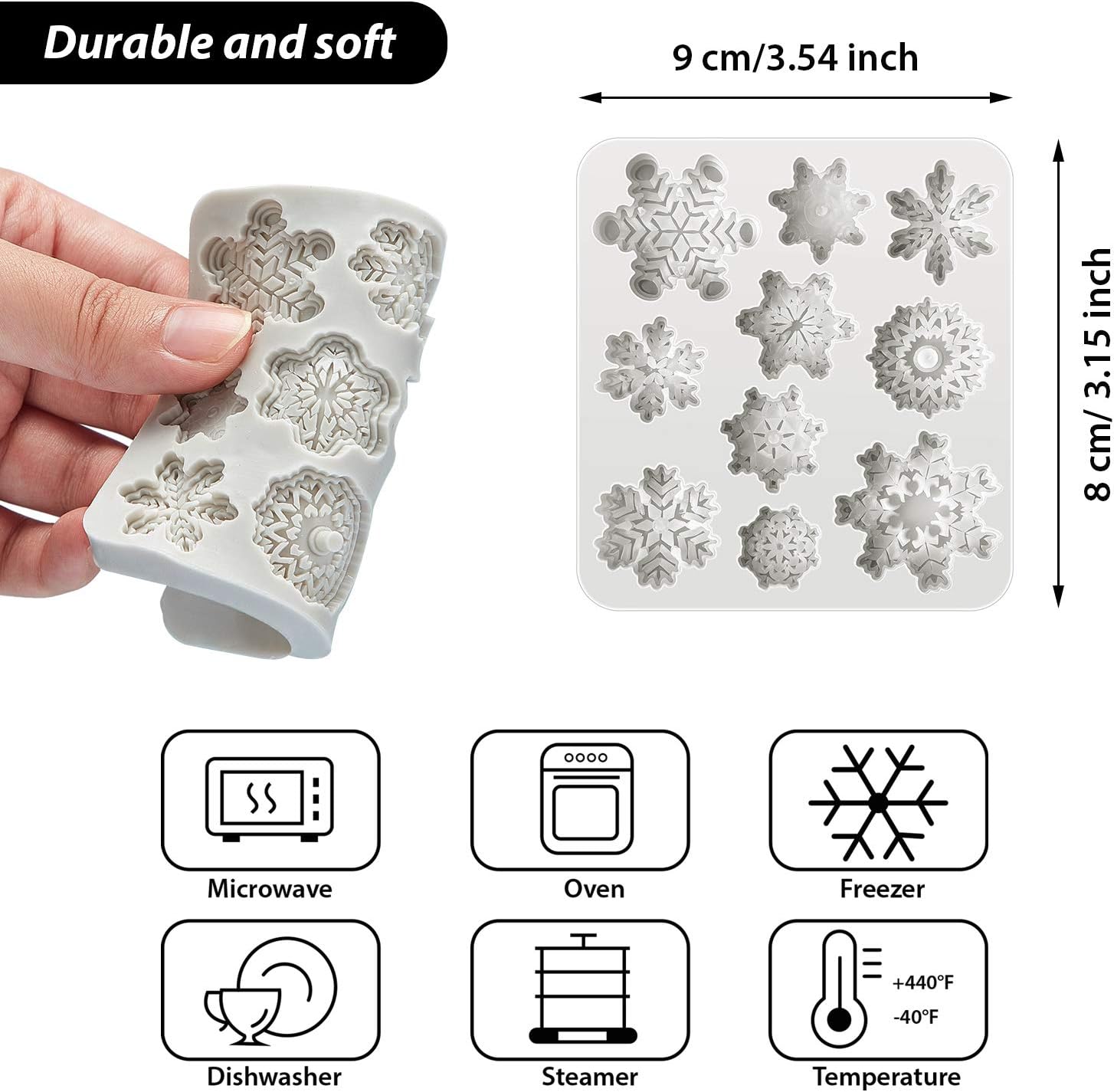 Patelai 7 Pcs Snowflake Mold Set Includes 6 Pcs Snowflake Fondant Cutters and 3D Silicone Molds Plunger Cookies Cutters for Winter Candy Chocolate Cake Decoration Polymer Clay DIY Project - Image 4
