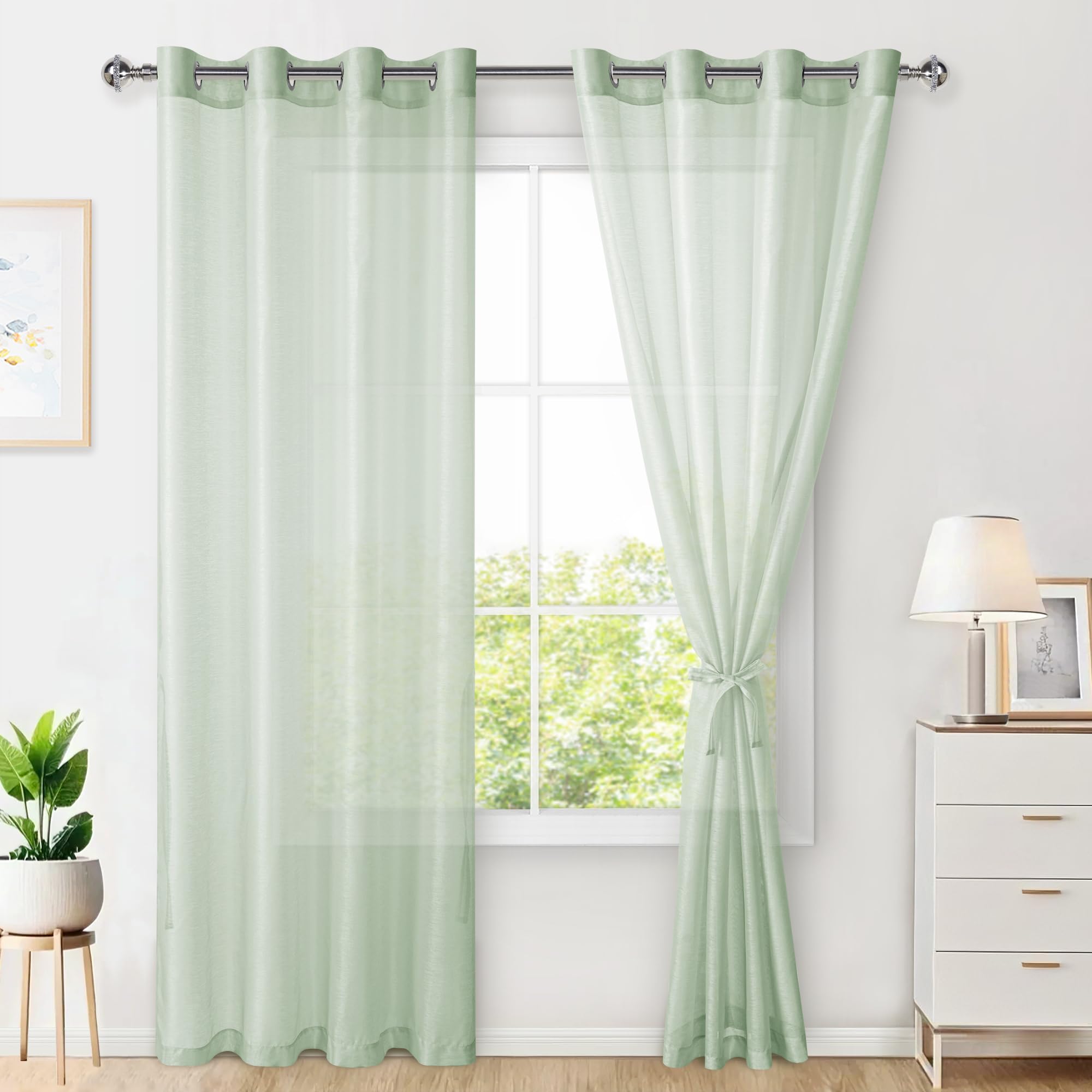 Hiasan 2er Set Sheer Voile gardinen vorhänge gardine Wohnzimmer mit ösen Curtains scheibengardinen Vorhang Transparente Durchsichtig Luftig Dekoschal für Schlafzimmer