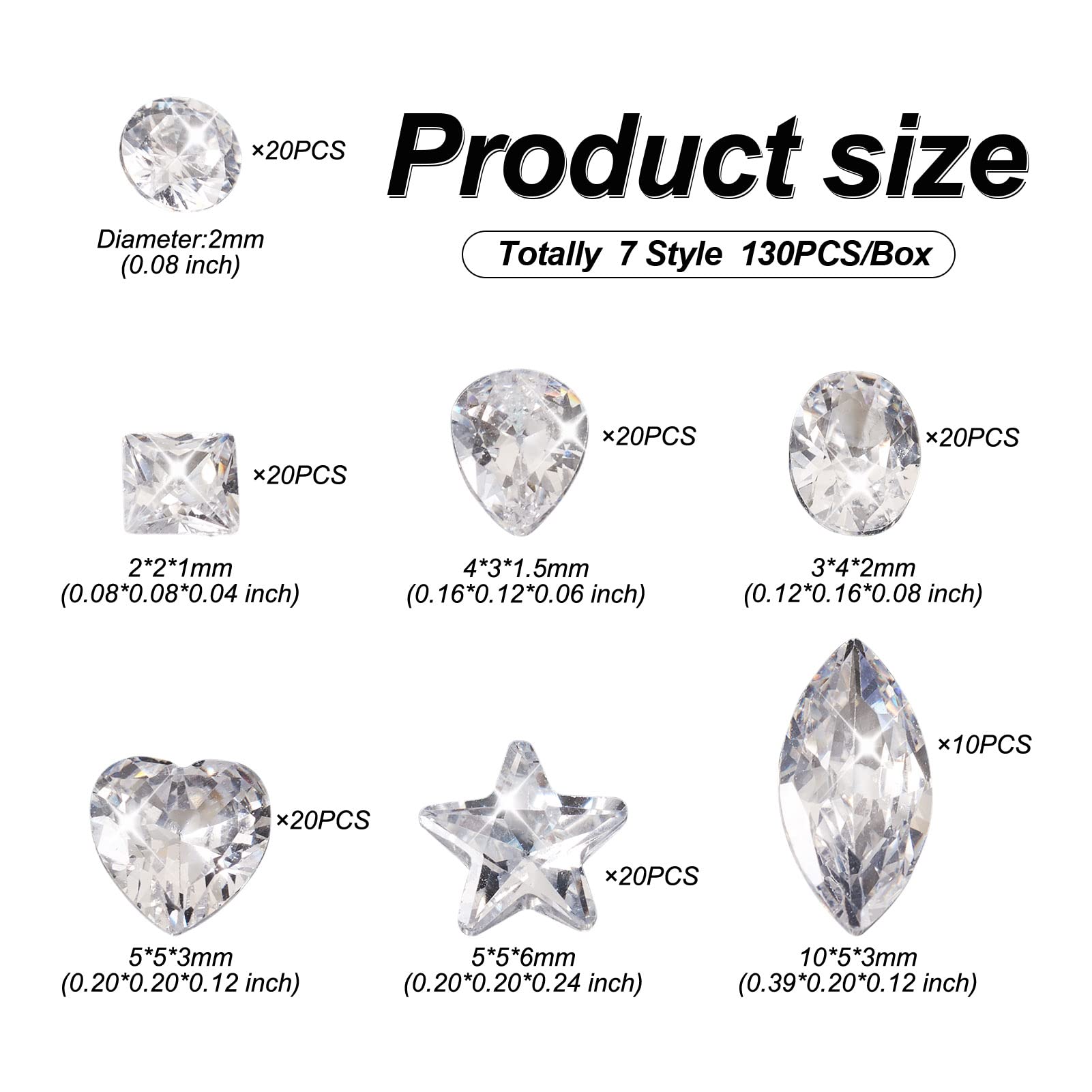 Bestewelry 130 pcs Cubic Zirconia Cabochon Clear Faceted Diamond Square Heart Oval Teardrop Loose CZ Stones Cabochons for DIY Necklace Bracelet Nail Art Jewellery Making - Image 2