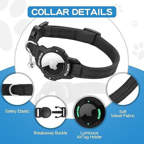 Miniatura 2 de Collar luminoso para gato AirTag Breakaway, collar de gato con GPS OUCWLTAG con soporte para Apple AirTag, collares de rastreador de gatos con banda