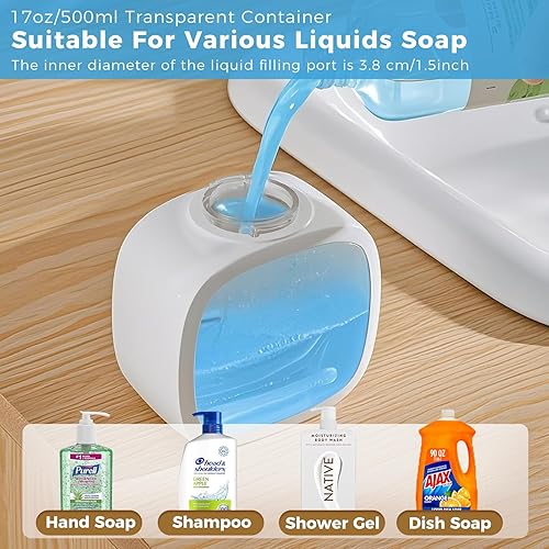 Miniatura 6 de Dispensador automático de jabón líquido, 17 oz16.9 fl oz recargable sin contacto con 4 niveles ajustables y IPX5 resistente al agua, pantalla de