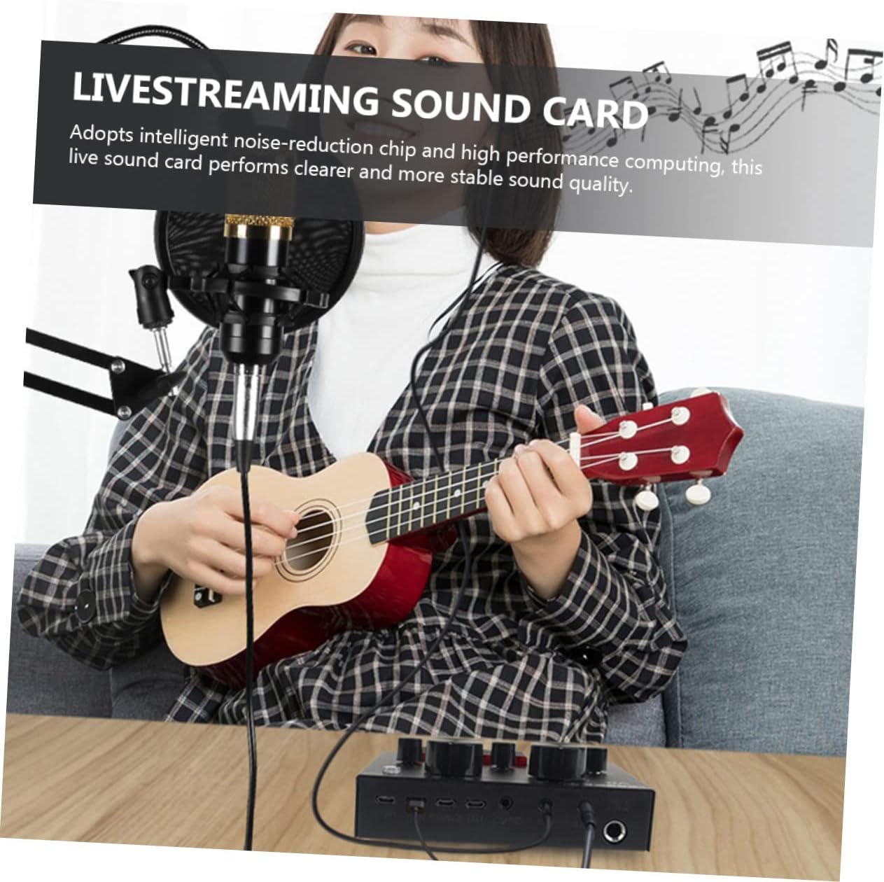 Professional Sound Mixer Board with Voice Changer Sound Effects for Live Streaming Dual Microphone Port for Interactive Broadcasting for Musicians and Content Creators
