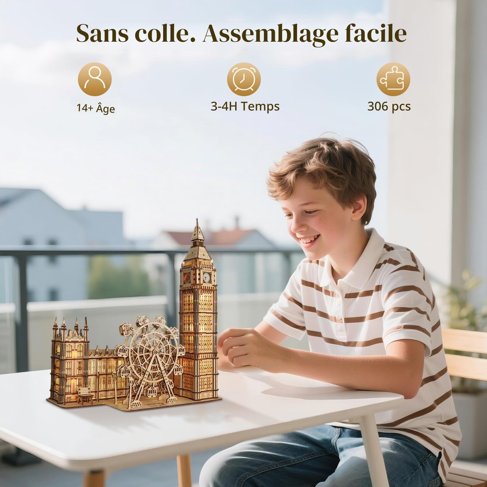 Puzzle 3D Big Ben en Bois avec Horloge Fonctionnelle - Maquette à Construire 306 Pièces pour Adultes - DIY sans Colle avec Grande Roue Mobile - Décoration Bureau & Salon - Cadeau Original Homme Femme