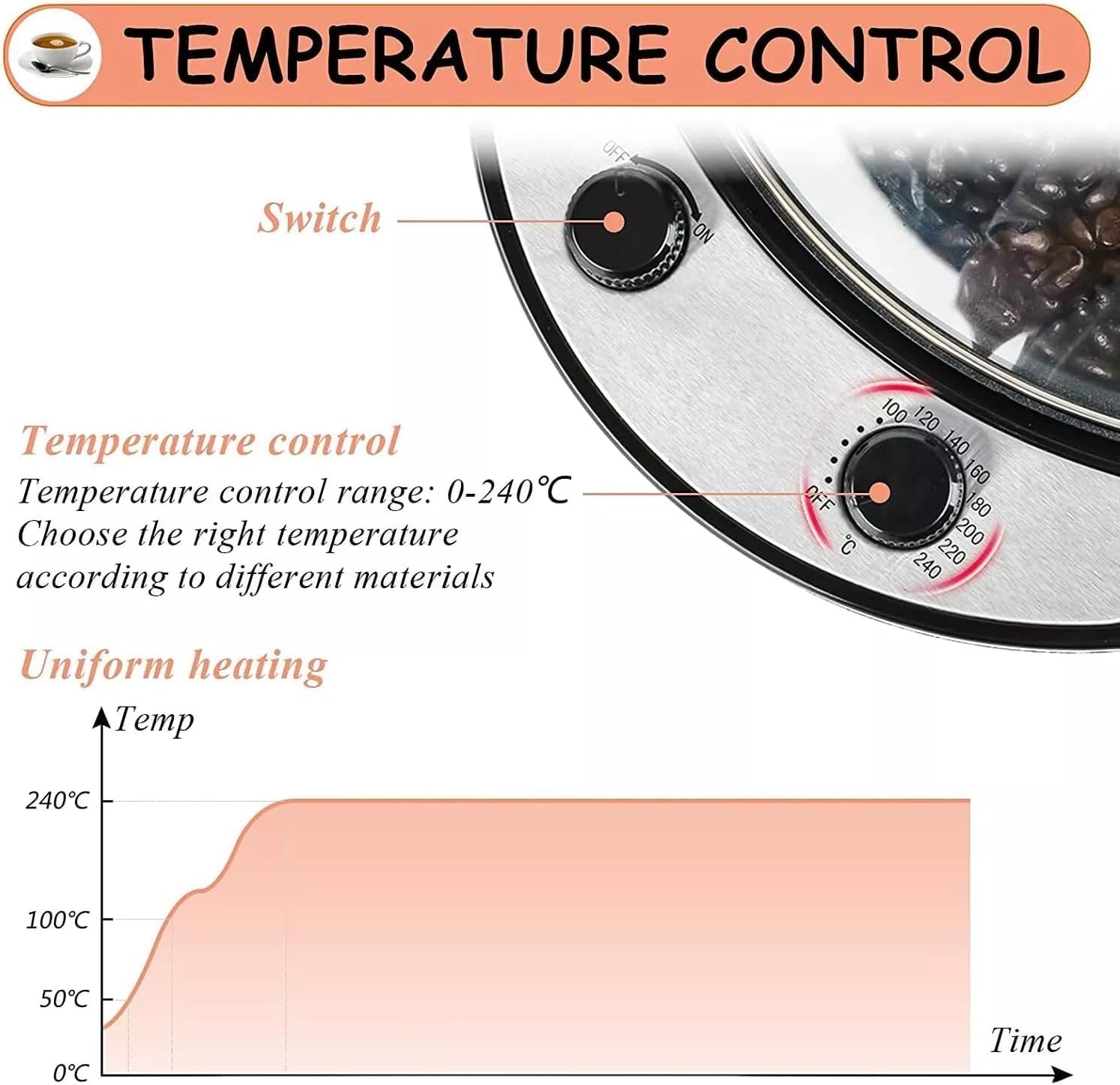 ele ELEOPTION 110V 800W Electric Coffee Bean Roaster Machine 800g Coffee Roasting Baking Tilt 45 degrees Stir more evenly
