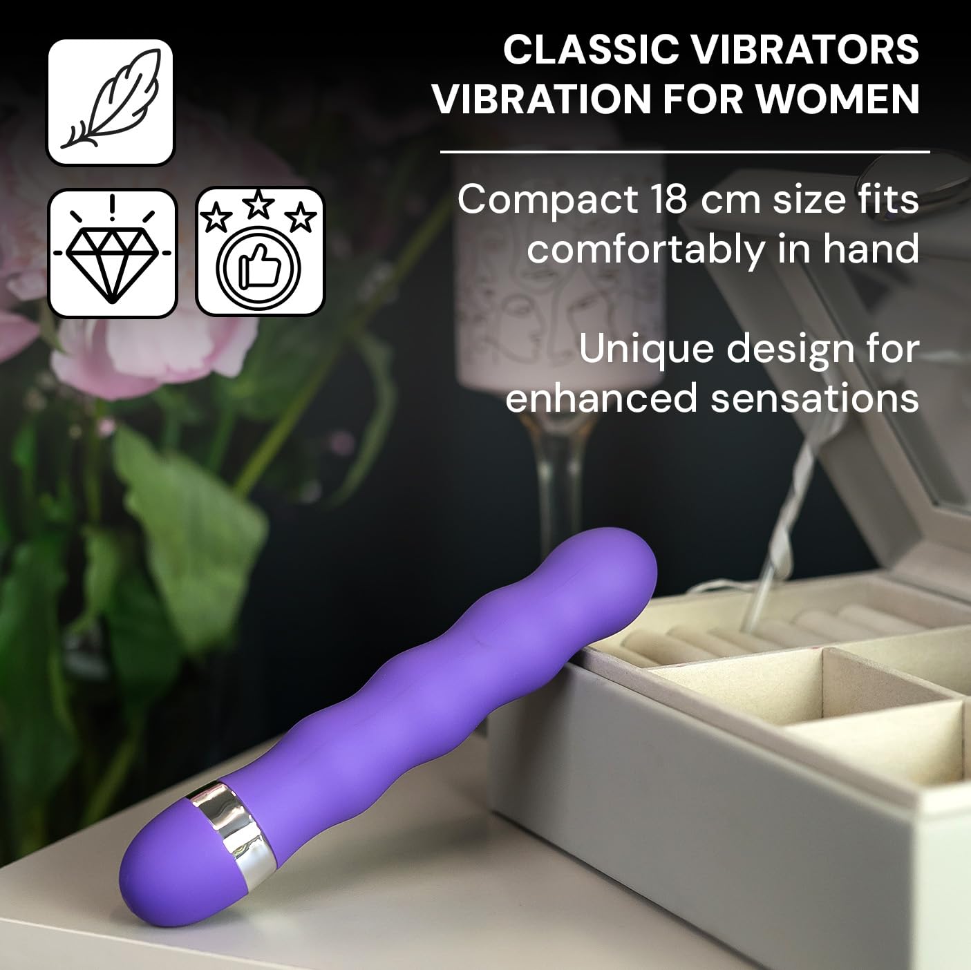 FOPS Vibratore Classico Viola per Donna Multivelocità Regolabile 18cm ⌀3cm Silicone Impermeabile Vibrante Silenzioso Sex Toy per Singolo Coppia W108-2