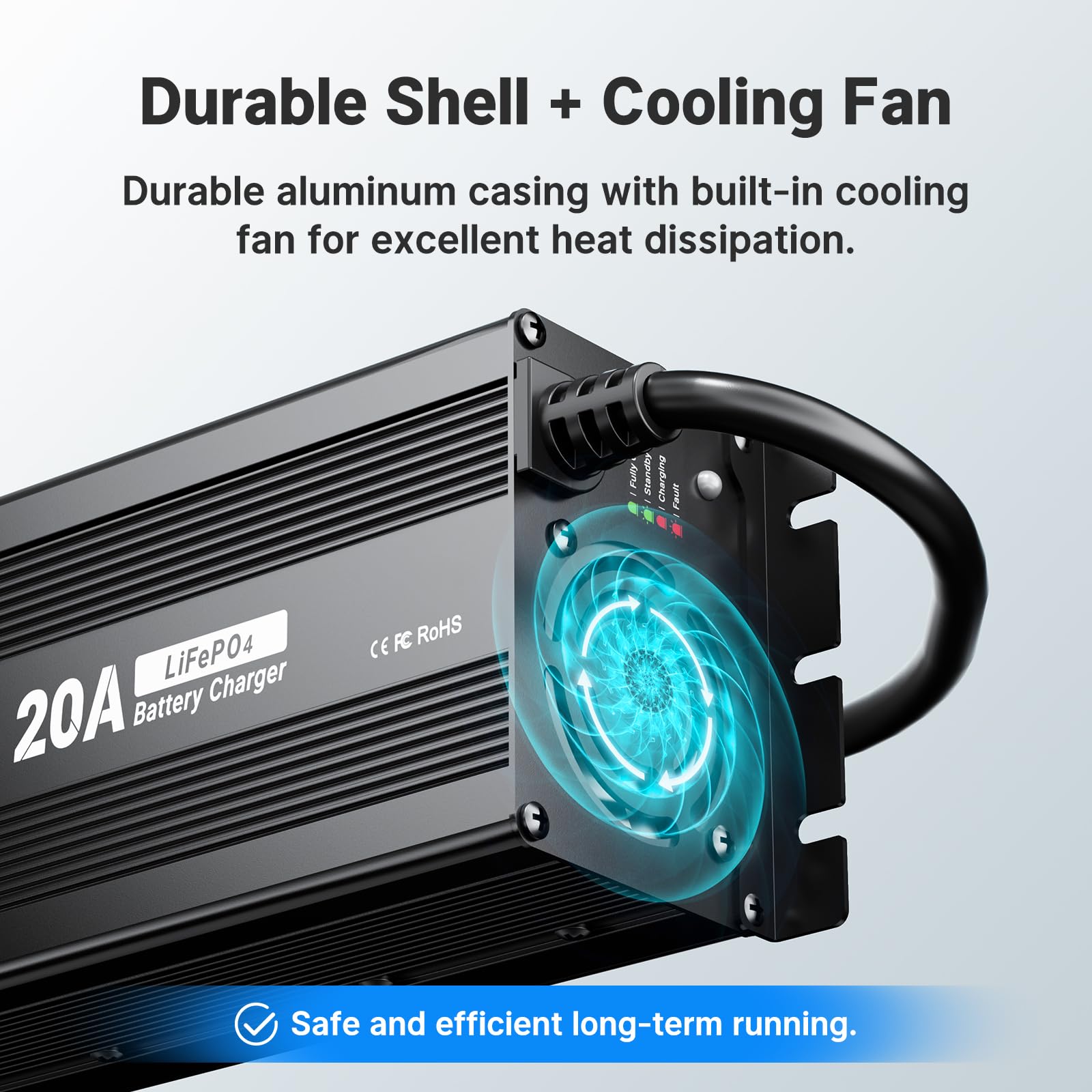 Redodo 29,2V 20A Aggiornamento MINI Formato LiFePO4 Caricabatterie Caricabatterie Rapido AC-DC Indicatori LED 6 Protezioni Alloggiamento Resistente Ventola di Raffreddamento