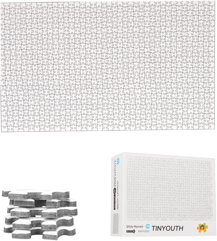 1000 Pieces Mini White Jigsaw Puzzles for Adults, Blank Puzzle Pieces to Paint 42cmx29.7cm, Family Game Stress Reliever Difficult Challenge Puzzle for Ages14+ Adults