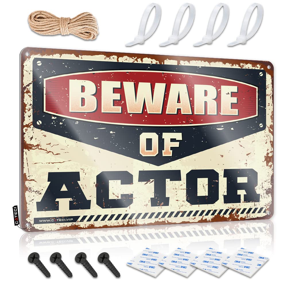 HELIOFORGE Bar Open Metal Sign Beware Of Actor Tin Sign Funny Sarcastic Signs Funny Home Bar Signs(30X40CM)