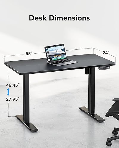 Miniatura 3 de HUANUO Electric Standing Desk, 55" x 24" Height Adjustable Desk, 4 Memory Height Settings, Sit to Stand Up Desk for Home Office, with Headphone