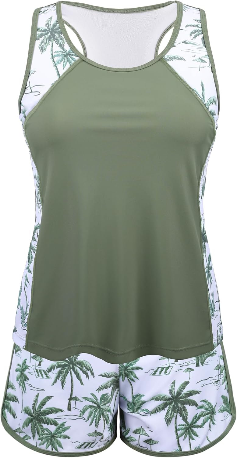 Hilor Women's Tankini Swimsuits Tummy Control Slimming Bathing Suits with Boyleg Shorts Pockets Modest Sporty Swimwear