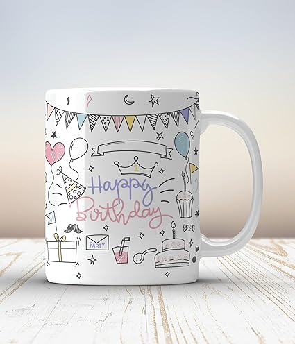 GIFT BOX Happy Birthday Printed Mug for Coffee 325 ml