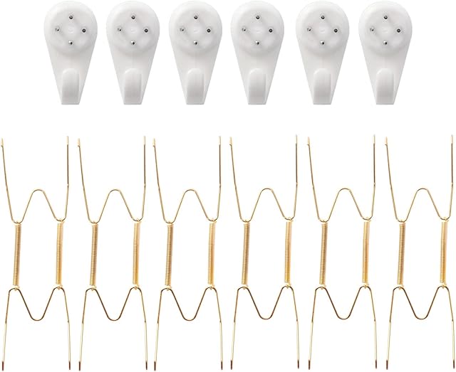 6 Pieces Wall Plate Hanger Decorative Dish Holder and 6 Pieces Wall Hooks (8 Inches)