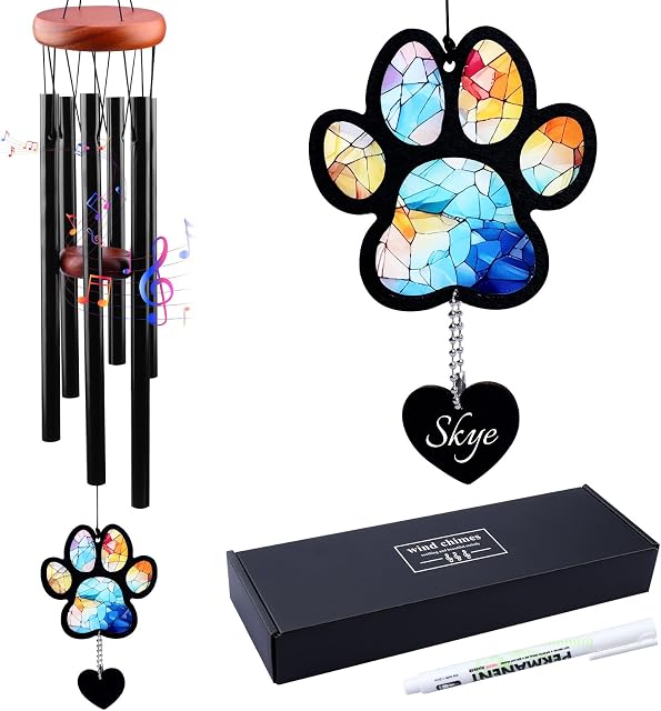 Cadeaux commémoratifs pour chiens, Chimes du vent commémoratif pour animaux, Don perte de la sympathie pour animaux de compagnie, Chims du vent pour l'extérieur avec attrape-soleil commémoratif (Dog Paw)