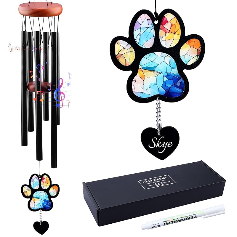 Sino dos Ventos Memorial para Cães com Captador Solar Personalizável DearKeeps Dog Paw, 66,04 cm