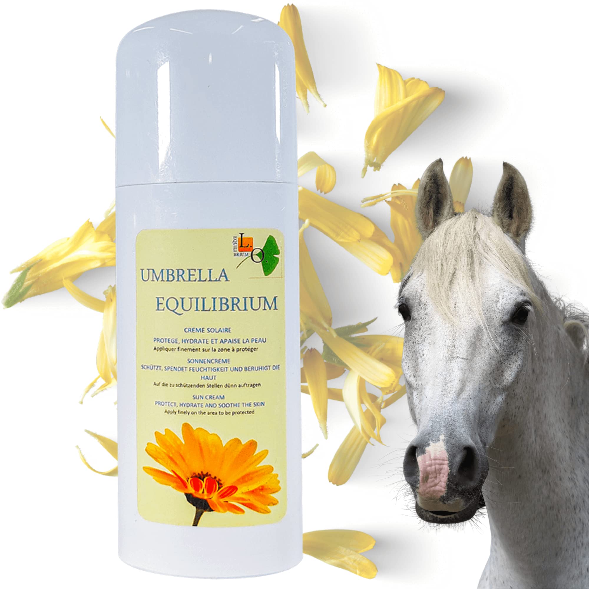 Umbrella Equilibrium -2 en 1 - Protector solar UV y después del sol natural para caballos, base de caléndula, zanahoria, brotes de trigo, lavanda, y filtros minerales UV