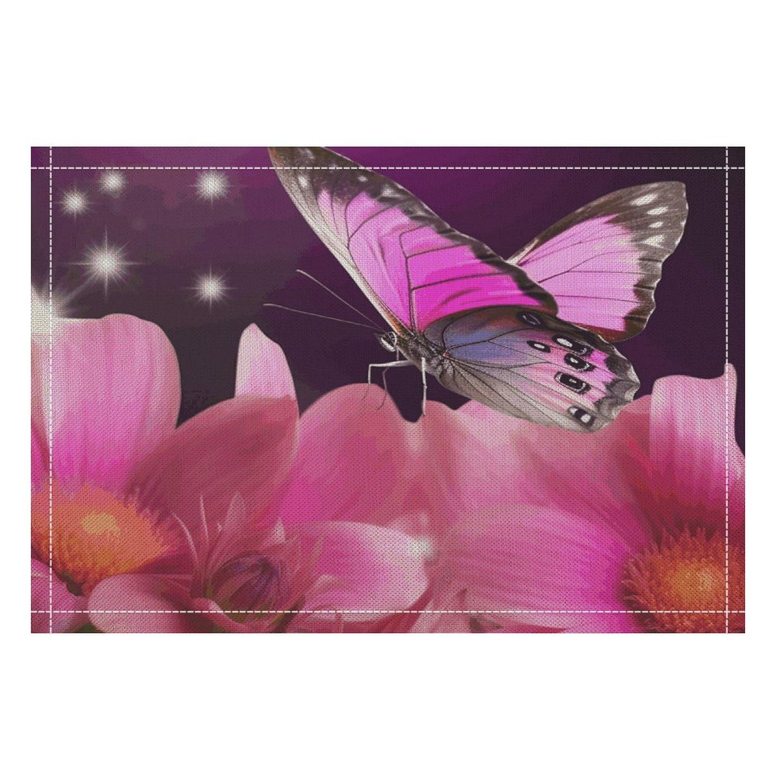 Placemats Set of 4 Washable Heat Resistant Place Mats Flower and Butterfly Dining Table Mats Wipeable Placemat for Kitchen Dining Table Decoration Indoor Outdoor