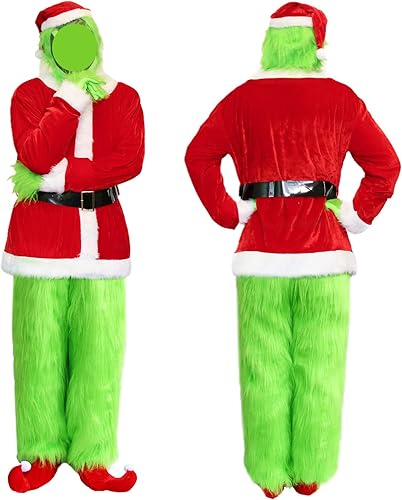 Miniatura 6 de JEROKUMI Disfraz de cosplay para adultos, juego de disfraz de monstruo verde de Navidad de 7 piezas, disfraz de monstruo grande verde para hombres