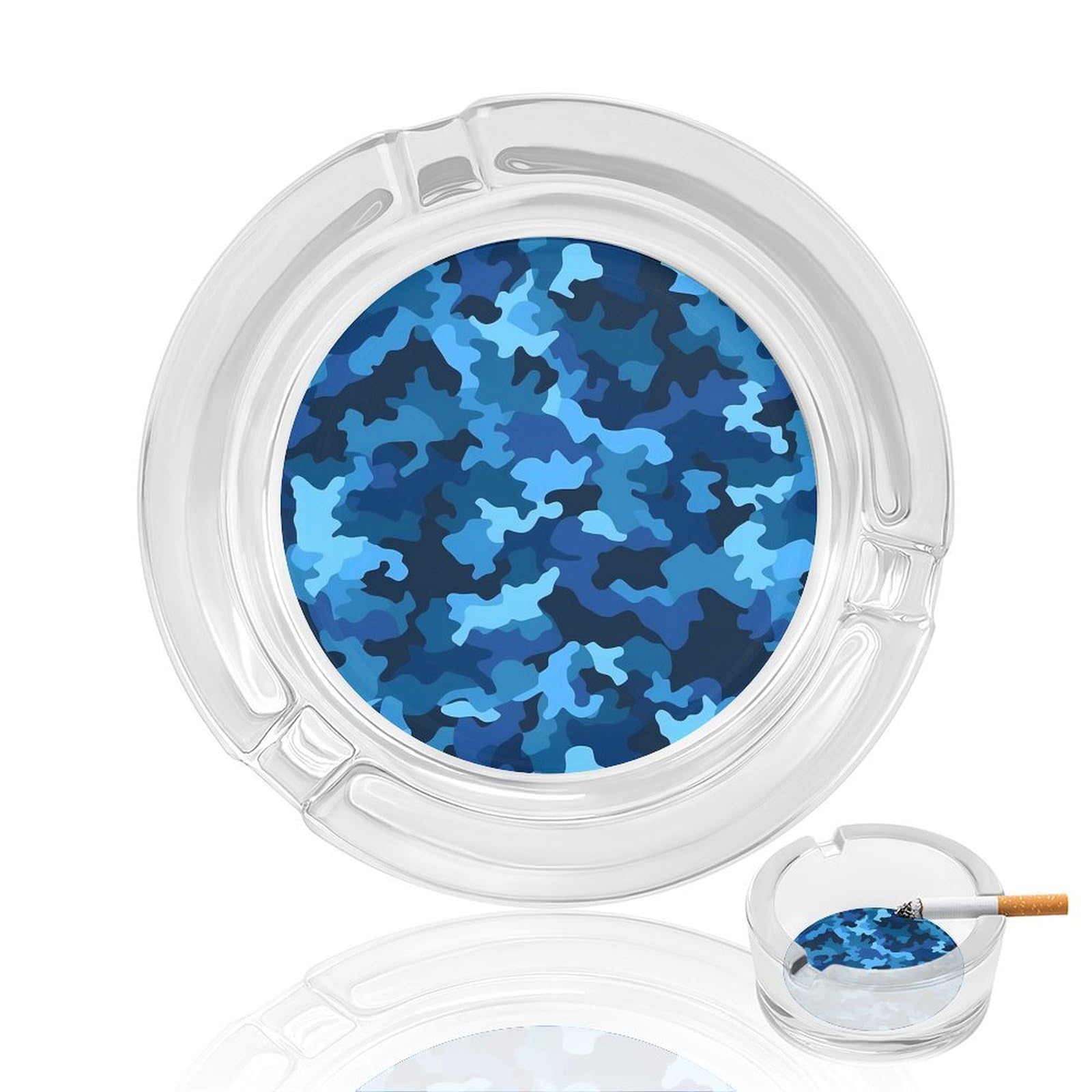 Cendrier en verre bleu camouflage pour maison et bureau