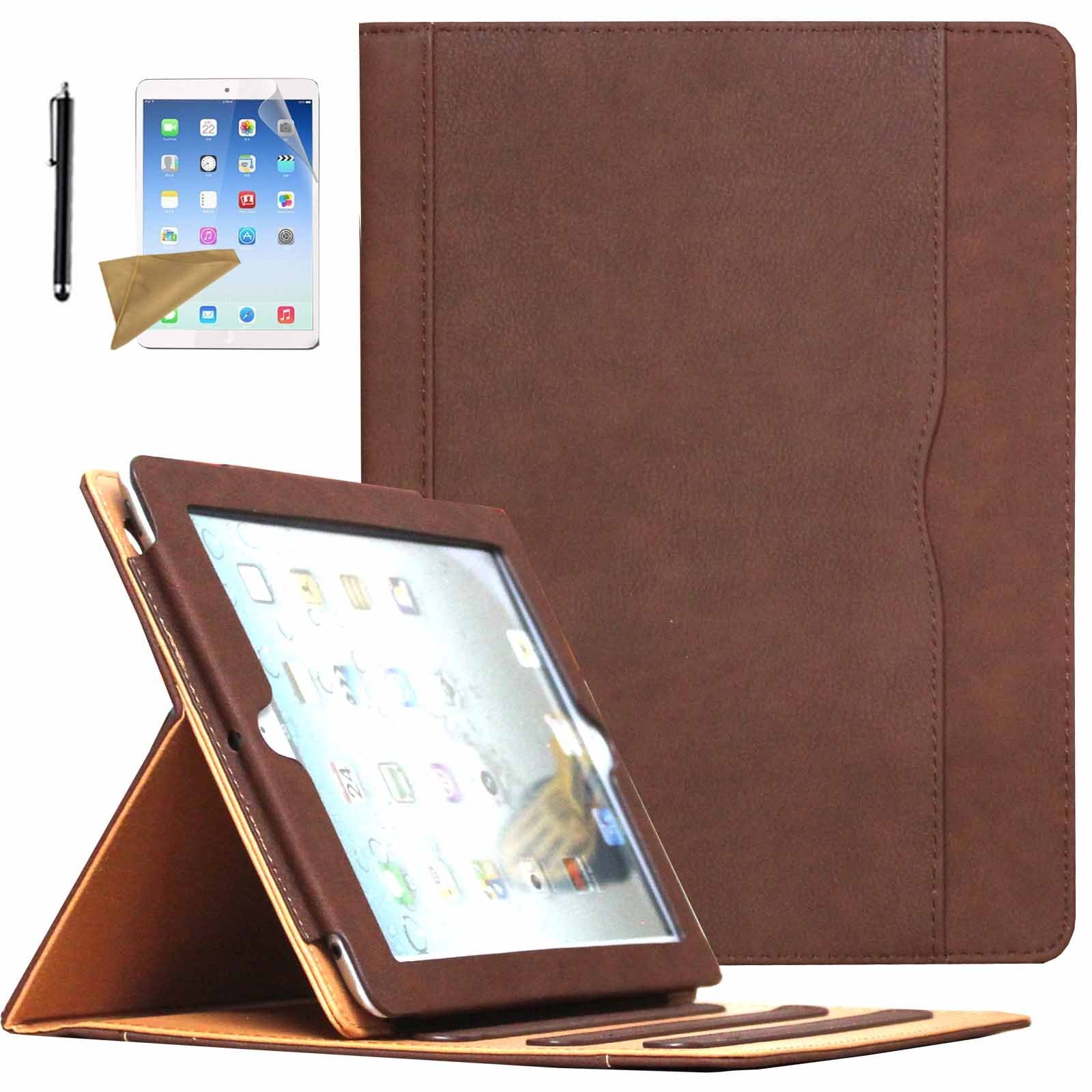 Case for iPad 9.7 2018 2017 / iPad Air 2 / iPad Air, Lingsor Multi-Angle Viewing Stand Folio Cover w/Pocket, Auto Wake/Sleep Fit Model A1954 A1893 A1823 A1822 A1566 A1567 A1474 A1475 A1476, Brown