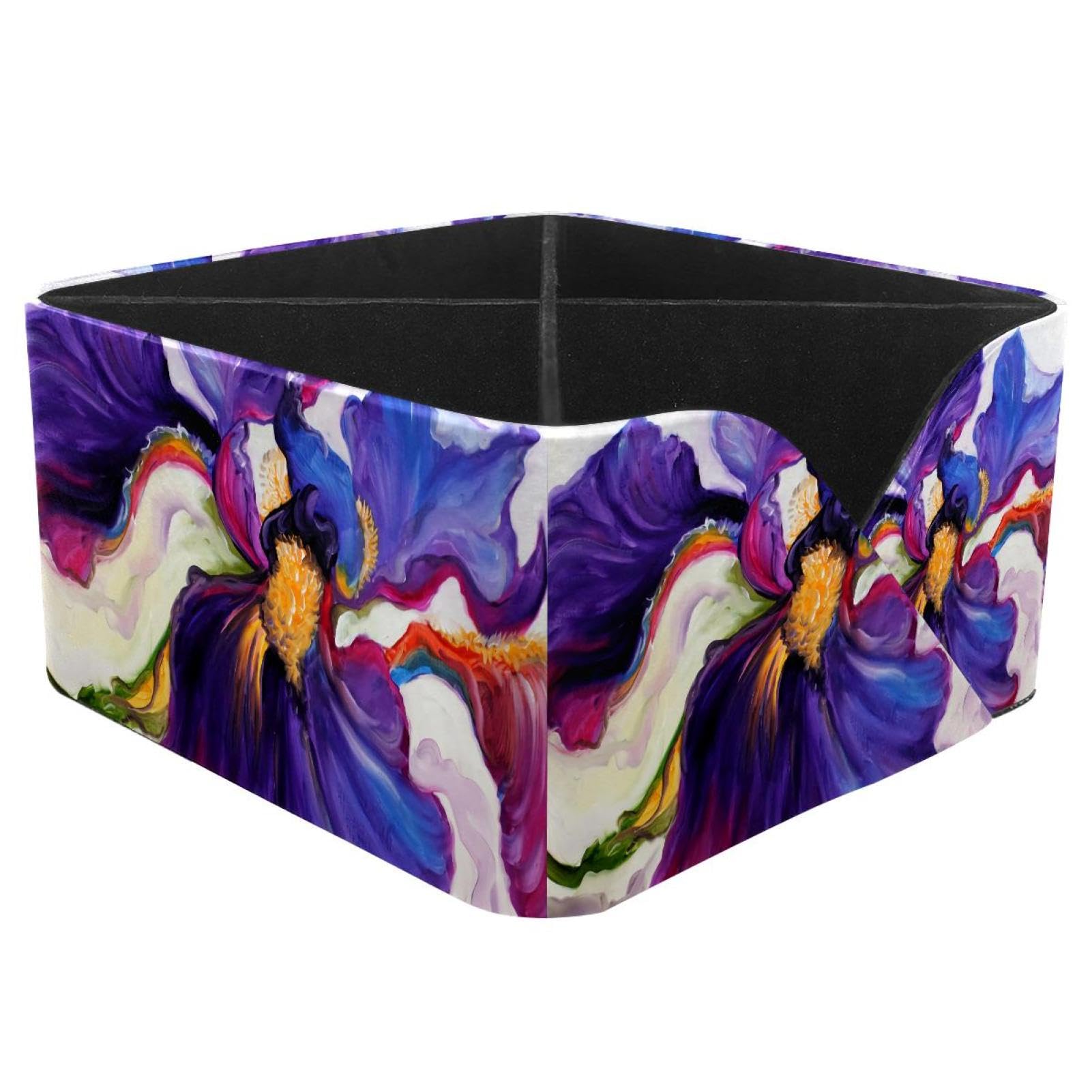 KengjuTesu Purple Iris Painting Desktop Organizer Pen Holder, Rectangular Pencil Cup for Office, Study and Makeup Stations