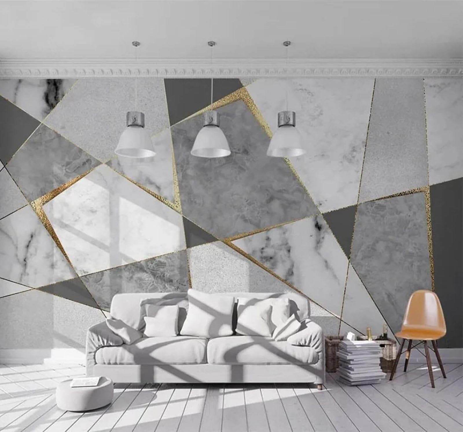 XLMING Abstract Grey Geometric Triangles Faux Marble 3D Wallpaper Luxury Home Dining Decor Paste Sofa Living Room The Wall for Bedroom Mural-200cm×140cm