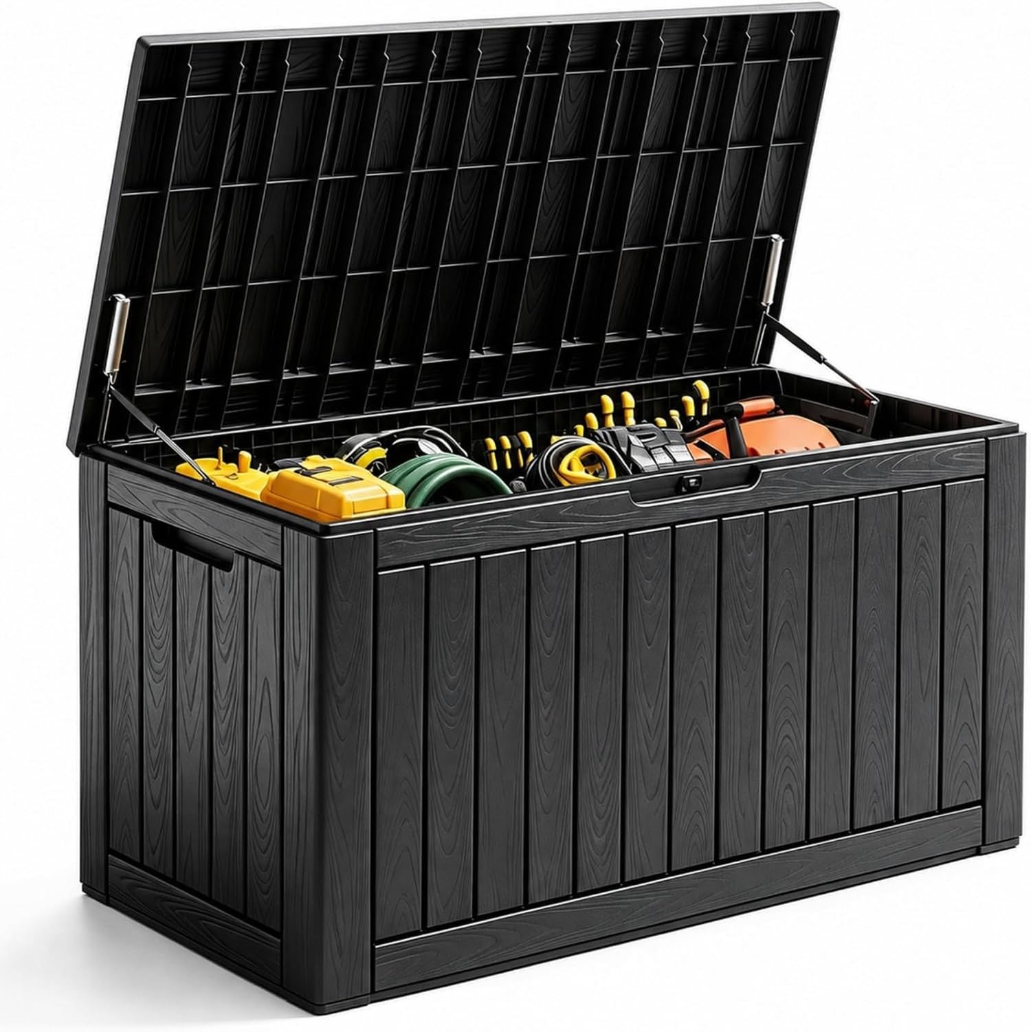 Baulera Exterior Impermeable 130L para Almacenaje Terraza, Rayado Negro
