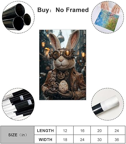 Miniatura 2 de Steampunk Easter Bunny Wall Art  Victorian Cyber Rabbit with Mechanical Gear Egg  Retro Industrial Sci-Fi Poster  Unique Easter Decor & Gift for