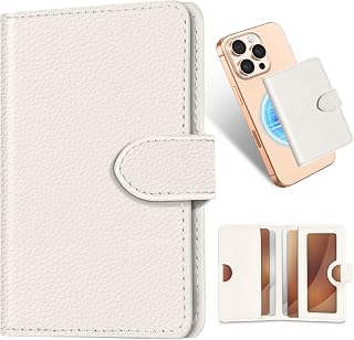 for Magnetic Phone Wallet Compatible with Magsafe Card Holder - Luxury Slim Leather Mag Wallets for Women Men Fit 4 Cards, for iPhone 17/16/15/14/13/12 Series for Apple RFID Magnet, White