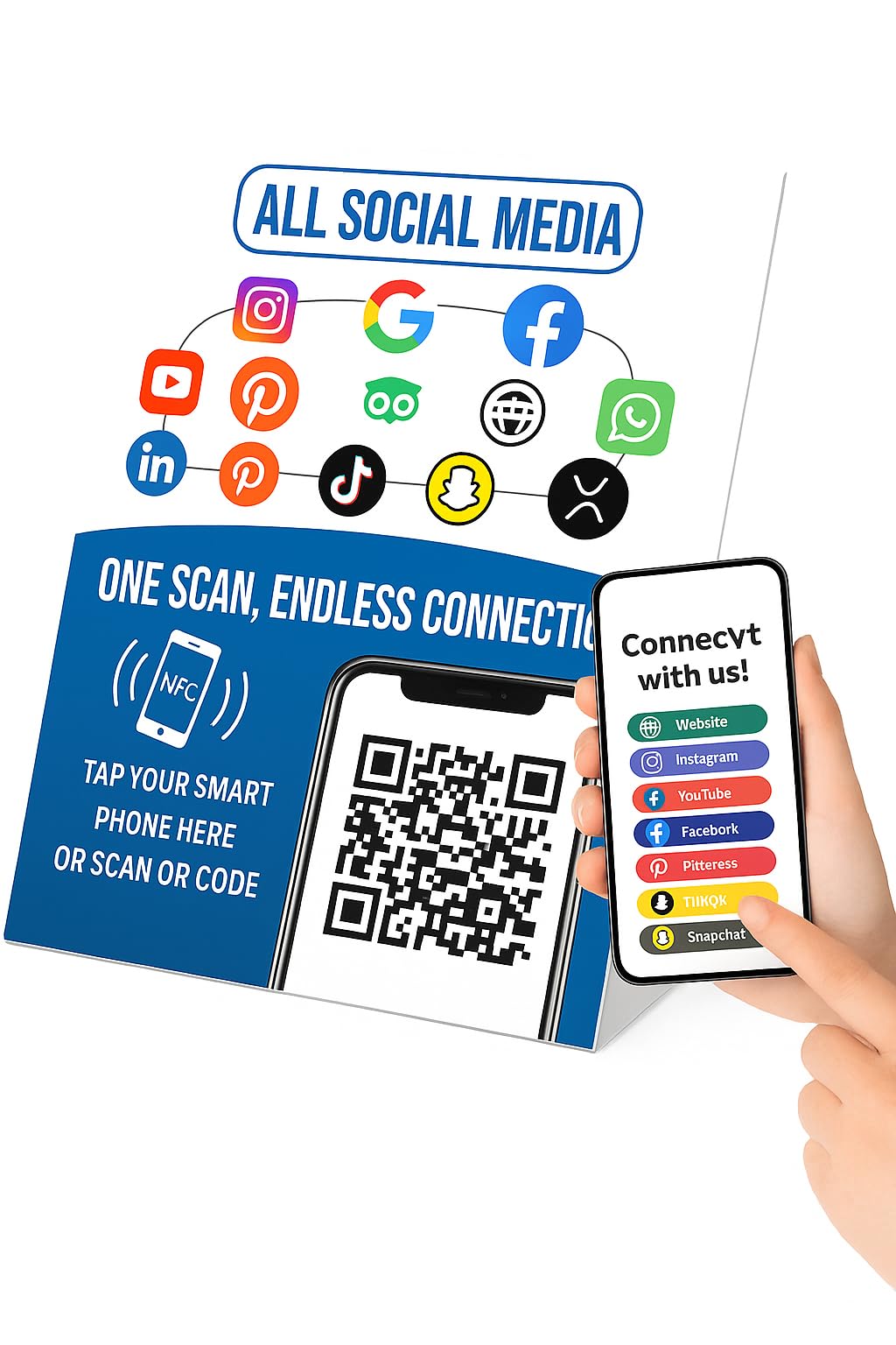 QR Code & NFC Tag Review Stand – Multi-Link Hub for Google, Facebook, Instagram, TripAdvi…