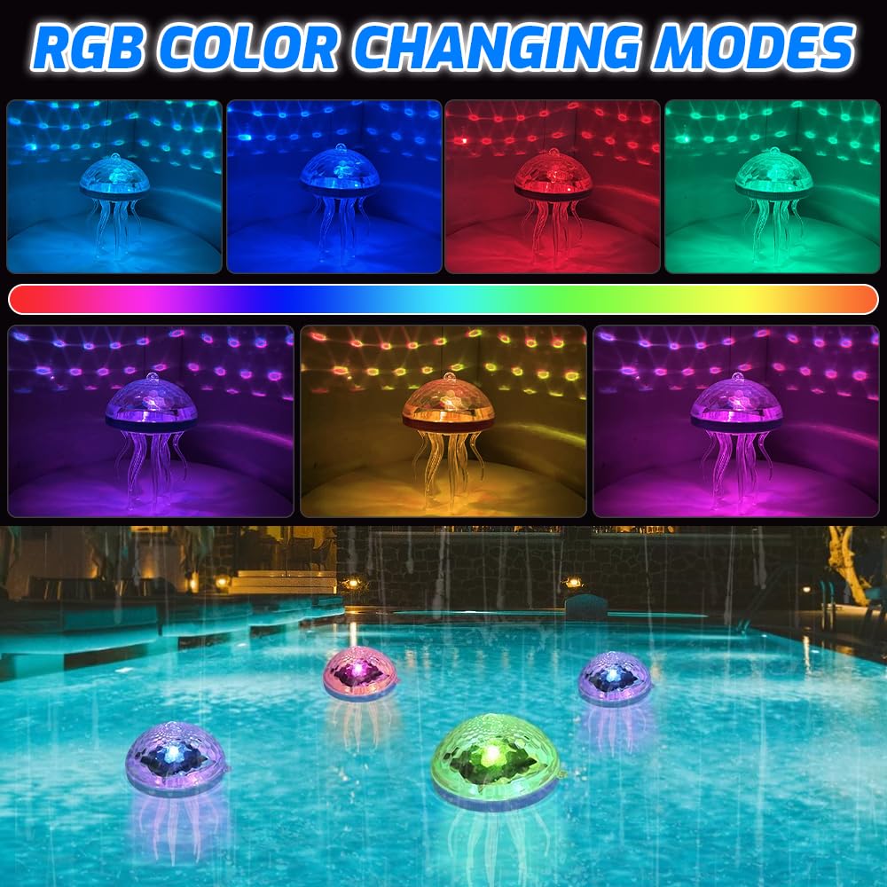 Solar Schwimmende Poolbeleuchtung, 2 Stück Solar Schwimmende Pool Licht Mit 7 Rgb Farbwechsel, Wasserdicht IP55 Jellyfish Solarlampe, SolarPoolbeleuchtungSChwimmende FürSchwimmbad Pools,Party