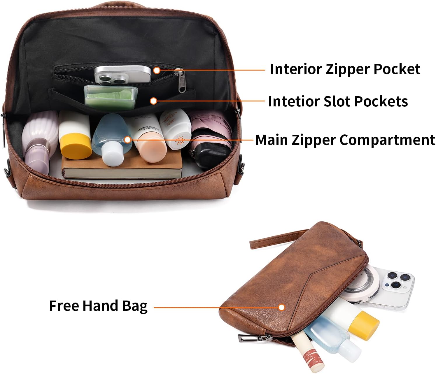 GAEKEAO Backpack Purse for Women Fashion Leather Designer Travel Backpack Purses Convertible Shoulder Bag with Wristlet（Shiny Brown）