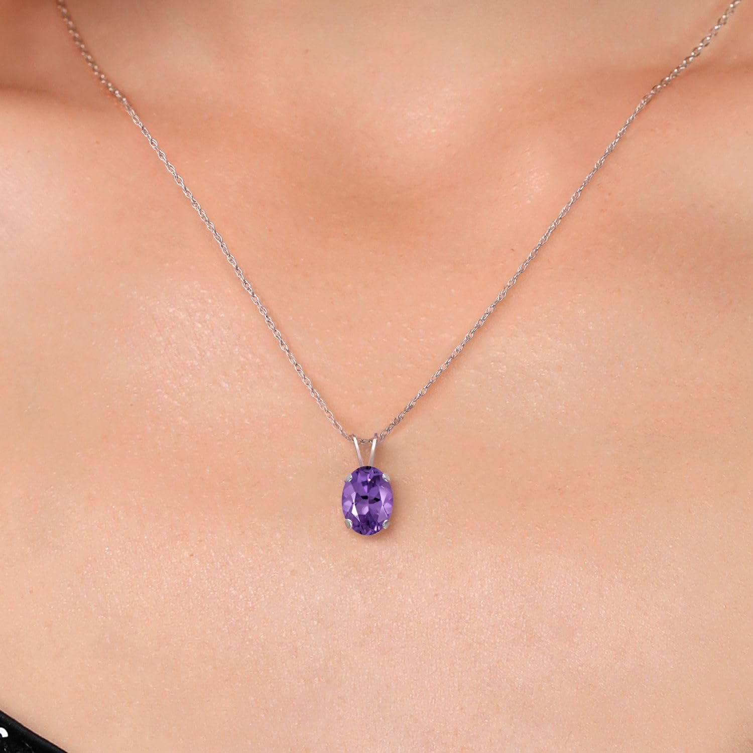 Gem Stone King 0.75 Ct Oval Purple Amethyst 14K White Gold Pendant with Chain - Image 3