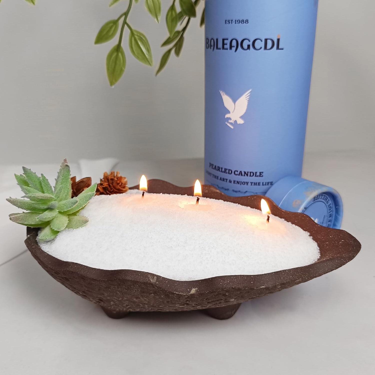 Zen Timber Pearled Candle 18 Oz with 30 Wicks - Sandalwood Scented Sand Candles White Refillable Wax Lasts Up to 120 Hours Smooth and Clean Burning for Candle Making DIY