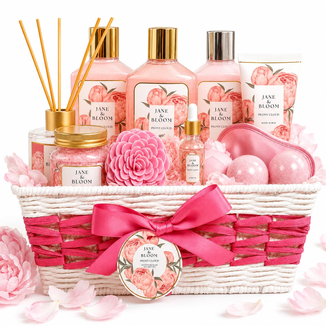Spa Gift Basket for Women – Peony Cloud | 13-Piece Self Care Gifts