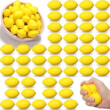 Jerify 50 Pcs Fake Lemons Decoration Lemon Stress Balls Bulk Small Artificial Faux PU Foam Relieve Balls Toys Summer Carnival Fruit Party Gifts for Home Kitchen Table, 2.09 x 1.34 InchesYellow
