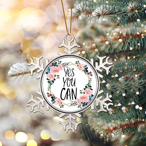 Miniatura 2 de Pewter Snowflake Christmas Ornaments Flower Wreath Yes You Can Ornaments for Christmas Tree Hanging Decoration Xmas Metal Keepsake Holiday Souvenir