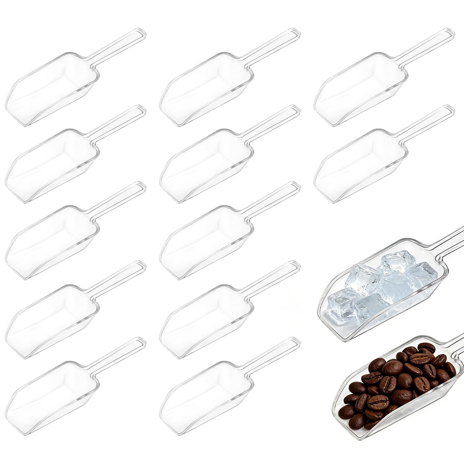 12 Paletta Piccola Trasparente, Strumento Multiuso per Chicchi di Caffè, Cereali, Ghiaccio, Condimenti, Paletta Mini Resistente in Plastica Chiara, Facile da Pulire