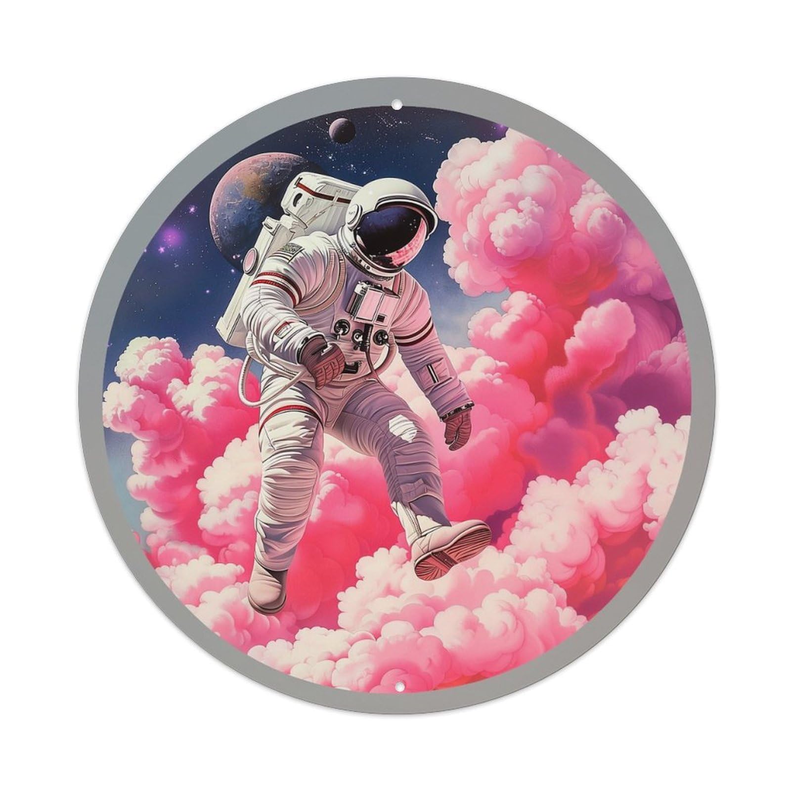 Astronaut Floating In Pink Clouds Metal Tin Sign Plaque