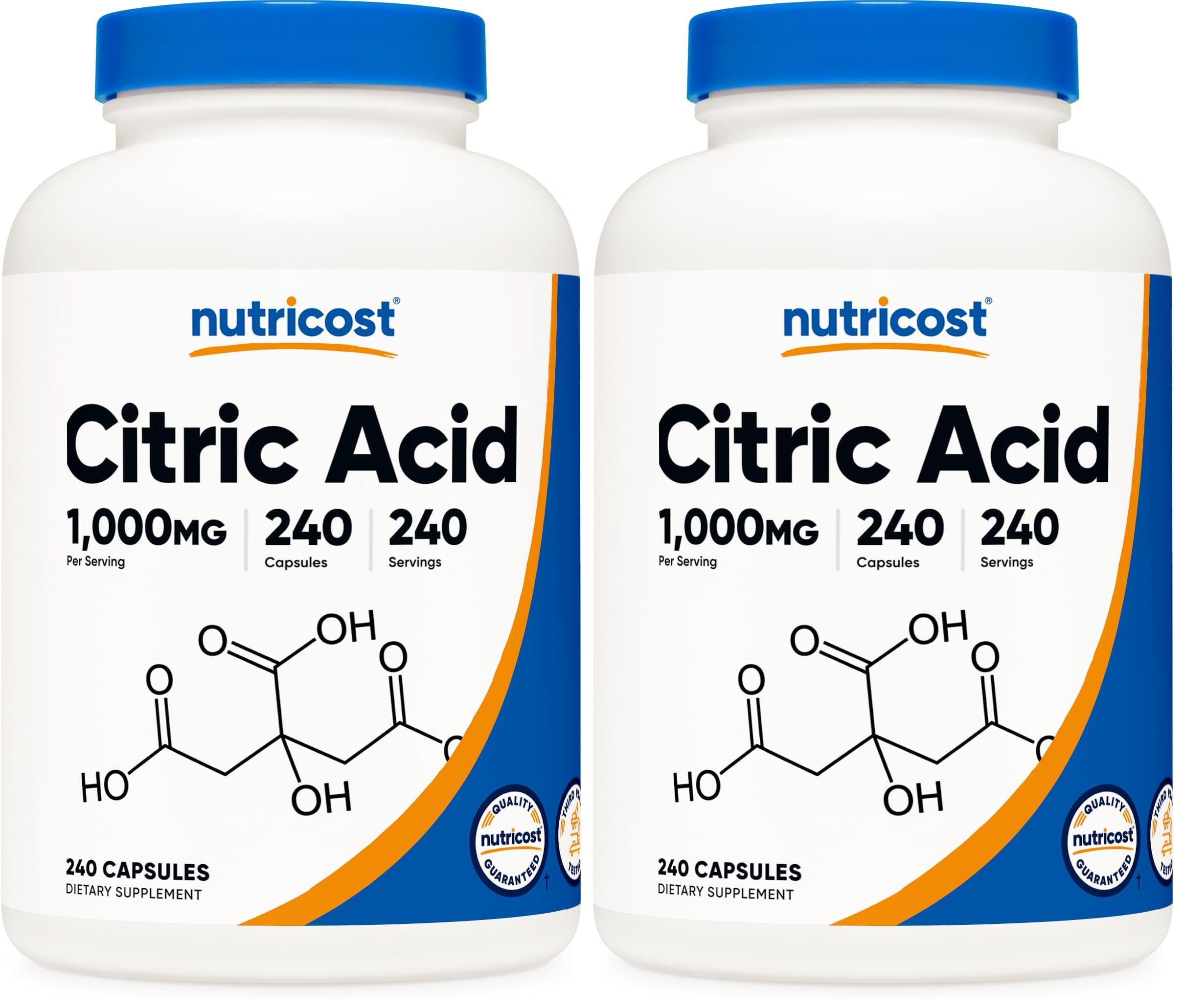 Nutricost Citric Acid 1000mg (1 gram), 240 Capsules - Gluten Free, Non-GMO (Pack of 2) 240 Count (Pack of 2)
